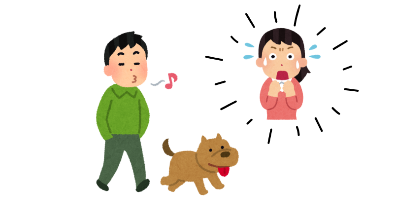 ノーリード散歩に驚くイメージのイラスト