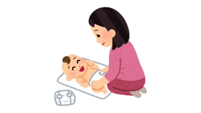 おむつを替えているところのイラスト
